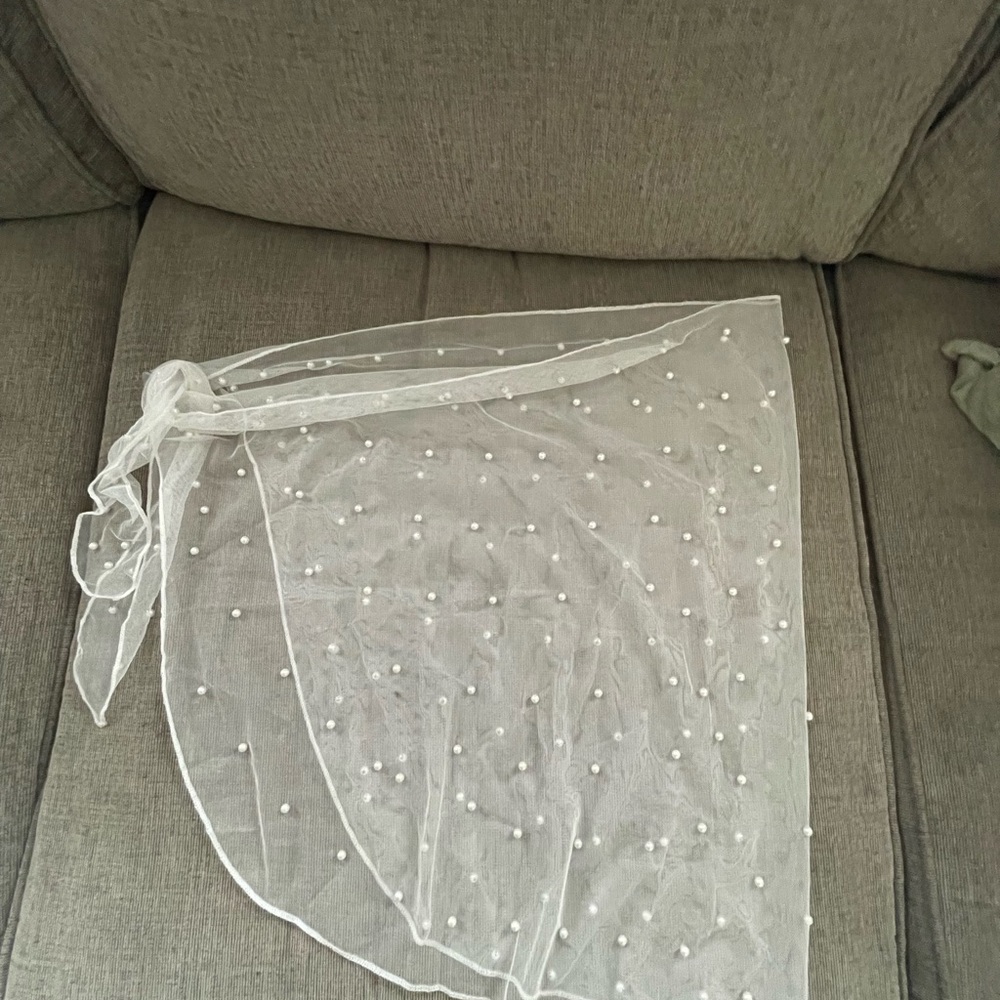 Amazon White Sheer Skirt with Pearl Accents
